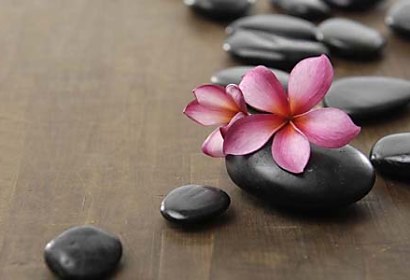 Fototapeta - Black Zen Pebbles and Flower 4080